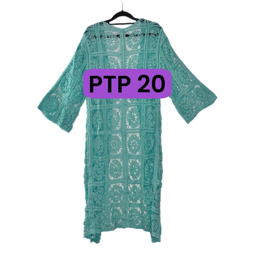 Raj Teal Crochet Open-Front Cardigan - Picture 5 of 8